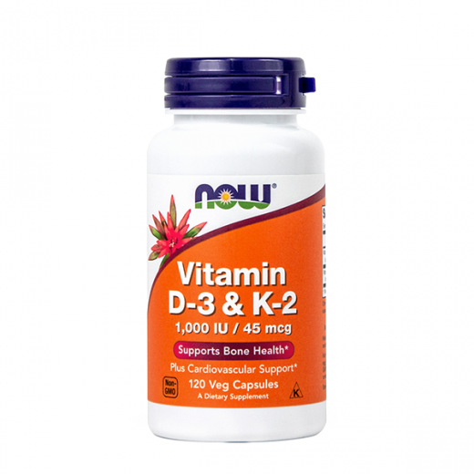 NOW Vitamin D3 & K2 1000 IE, 45 mcg, 120 Vcps